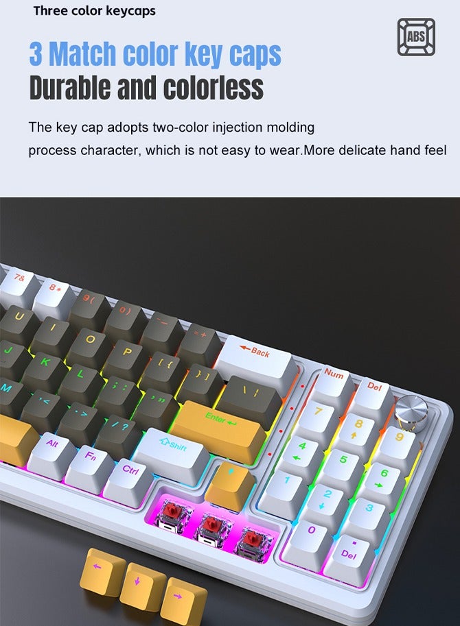 Gaming Mechanical Keyboard 78 Keys three-color keycaps  with Ergonomic Design and Waterproof，All Keys Without Conflict and Removable USB Wired Gaming Keyboard,High-performance keyboard for Gamers and Office use with Metal volume knob