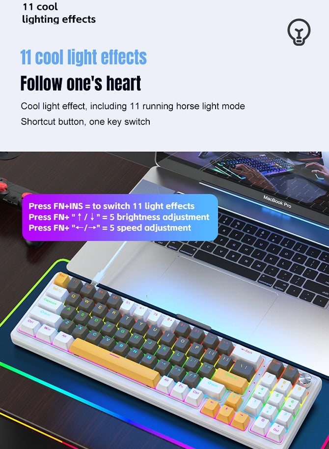 Gaming Mechanical Keyboard 78 Keys three-color keycaps  with Ergonomic Design and Waterproof，All Keys Without Conflict and Removable USB Wired Gaming Keyboard,High-performance keyboard for Gamers and Office use with Metal volume knob