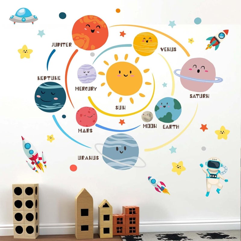 ARS Outer Space Planets Wall Decals - Astronaut Rocket Boys Wall Stickers - Baby Nursery Kids Room Daycare Playroom Wall Decor - Image 1