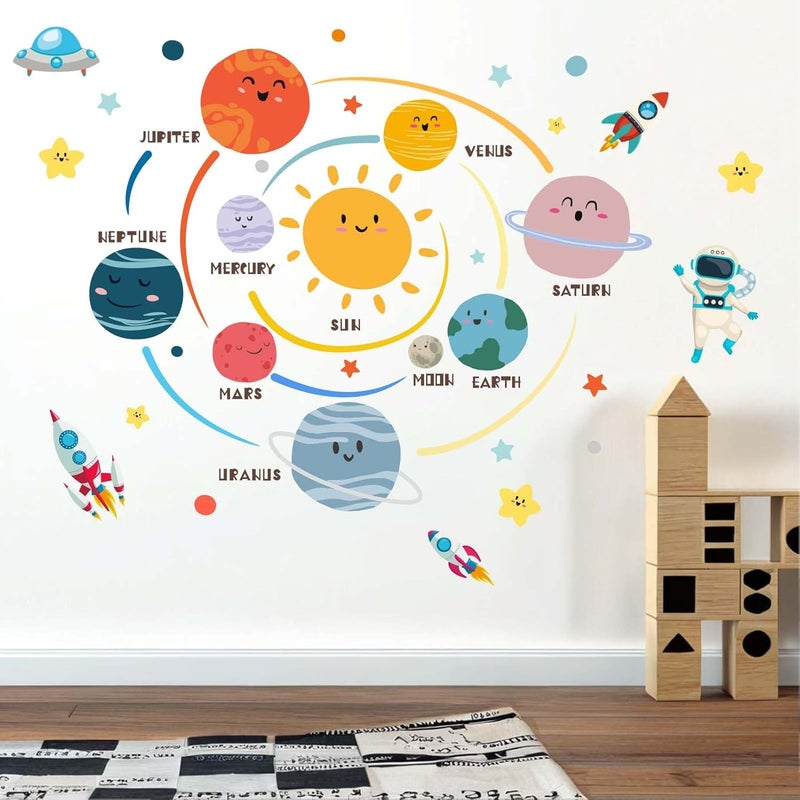ARS Outer Space Planets Wall Decals - Astronaut Rocket Boys Wall Stickers - Baby Nursery Kids Room Daycare Playroom Wall Decor - Image 2