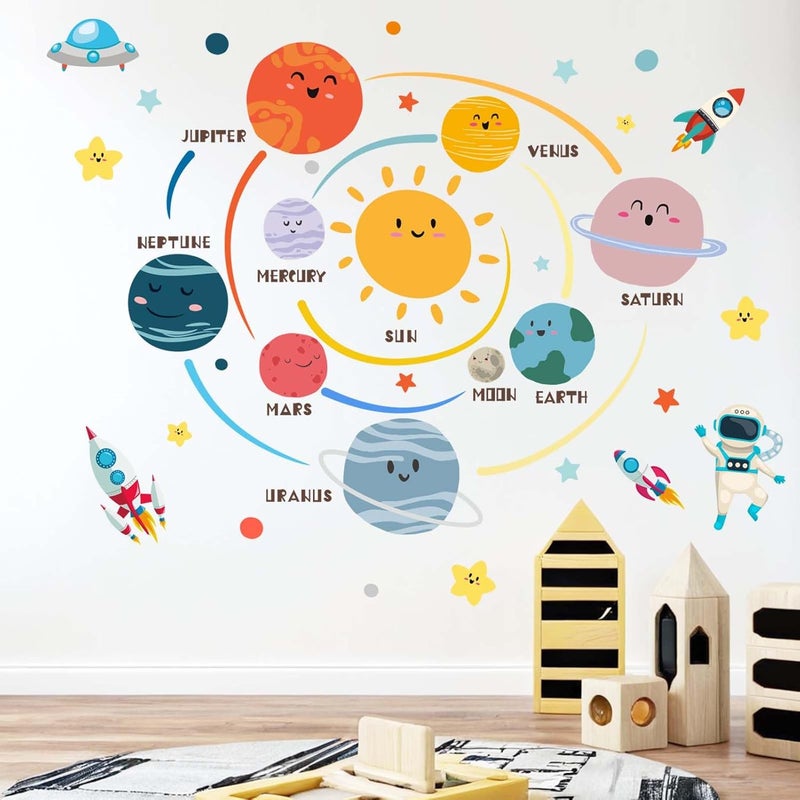 ARS Outer Space Planets Wall Decals - Astronaut Rocket Boys Wall Stickers - Baby Nursery Kids Room Daycare Playroom Wall Decor - Image 3