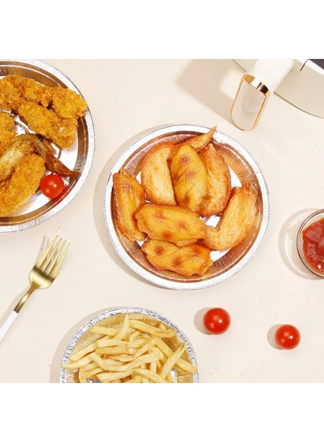 8 - inch, 10 - Piece Set Air Fryer Special Paper Trays | Outer Diameter 20.5cm, Inner Diameter 18.8cm, Bottom Diameter 16.3cm, Height 3.9cm | Universal Aluminum Foil Liners for Oven/Grill | Disposable Oil - Proof Paper Bowls for Home Use - Non - stick & Easy to Clean - Image 2