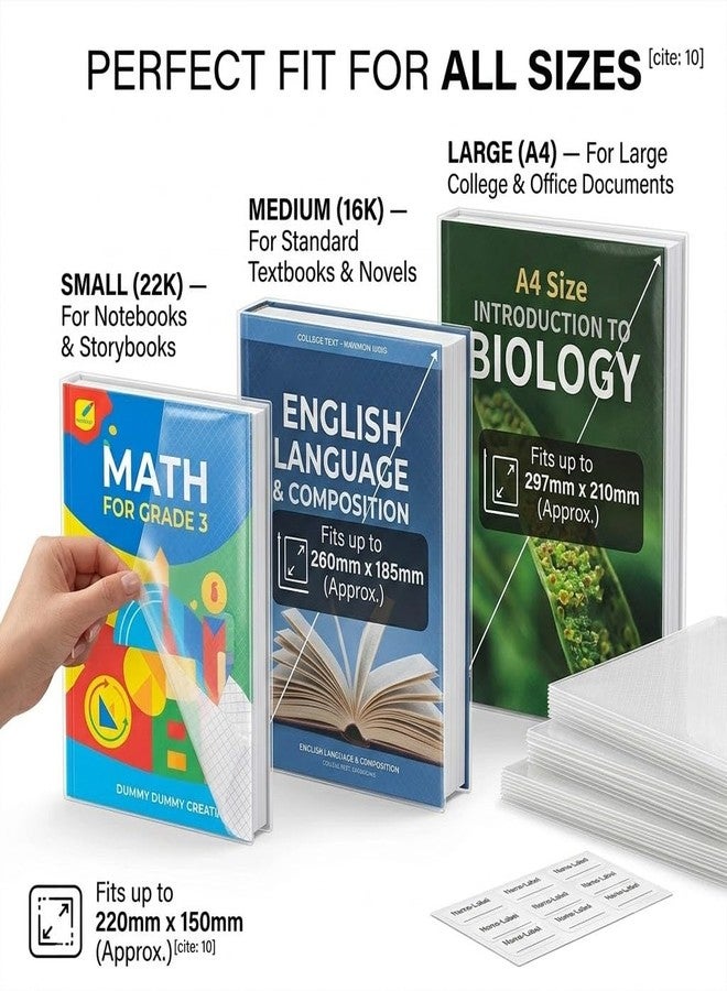 TGOPIT أغلفة كتب شفافة ذاتية اللصق من TGOPIT (عبوة من 30 غلافًا) - واقيات بلاستيكية مقاومة للماء والغبار - 3 أحجام متنوعة (صغير 22K، متوسط 16K، كبير A4) - نسيج شبكي، سهل الاستخدام - Image 4
