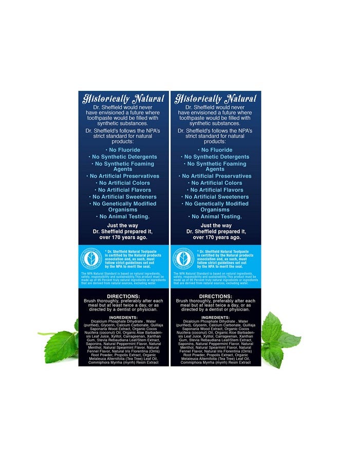 Dr. Sheffield's - Dr. Sheffield’s Certified Natural Toothpaste (Peppermint) - Great Tasting, Fluoride Free Toothpaste/Freshen Your Breath, Whiten Your Teeth, Reduce Plaque (2-Pack) - Image 1