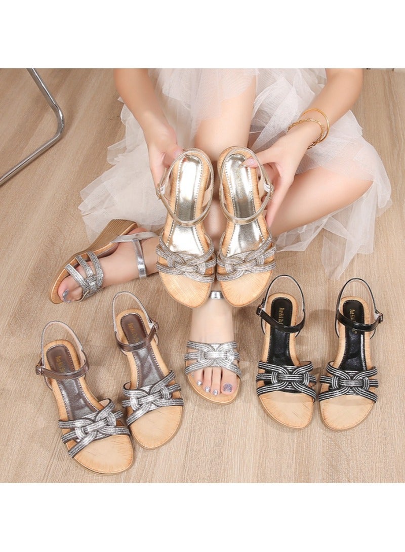 KUYING New Rhinestone Slope Heel Sandals - Image 4