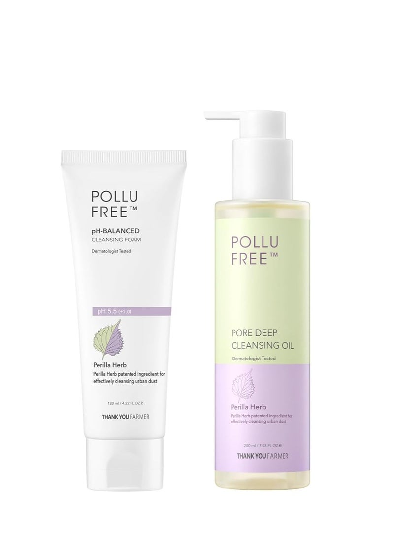 THANKYOU FARMER Pollufree Double Cleansing Routine [Pore Deep Cleansing Oil + pH-Balanced Cleansing Foam]  - Image 1
