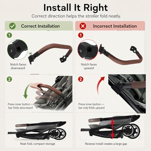 GOCKUAP Foldable Bumper Bar Compatible with AER+ & Dot Stroller-One-Hand Open Armrest- Easy Installation-Textured Leather Finish(Mocha Brown) - Image 4