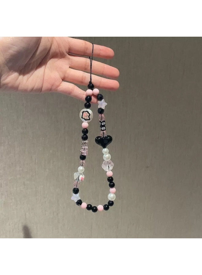 NIBEMINENT Beaded Phone Lanyard, Anti Lost Removable Wrist Strap，Love Blossom Girl Bracelet Pendant, Phone Keychain Lanyard