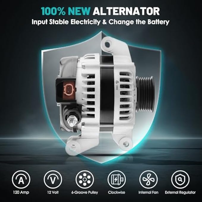 Farrme 13868 Car Alternators 120 Amp, 6-Groove Pulley Fit for Dodge Stratus, for Chrysler Sebring 2001-2006 2.4L 2.7L Automotive Replacement Alternators 421000-0740, 4606755AA, 4606755AD, 421000-0230 - Image 3