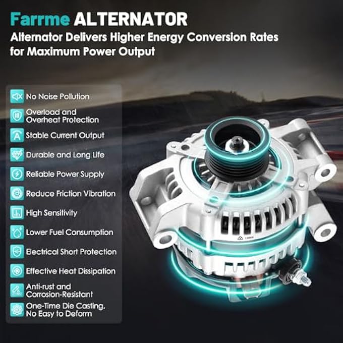 Farrme 13868 Car Alternators 120 Amp, 6-Groove Pulley Fit for Dodge Stratus, for Chrysler Sebring 2001-2006 2.4L 2.7L Automotive Replacement Alternators 421000-0740, 4606755AA, 4606755AD, 421000-0230 - Image 5