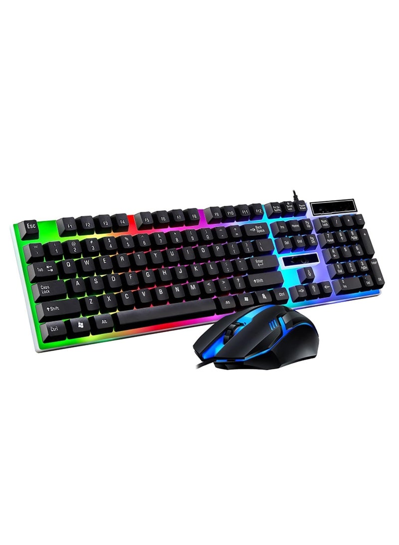 Waterproof Rainbow Keyboard with Rainbow Backlight USB Wired Game Keyboard - Light Leopard G21 Wired USB Lighting Game Mouse and Keyboard (Keyboard+Mouse - - Black) - Image 1