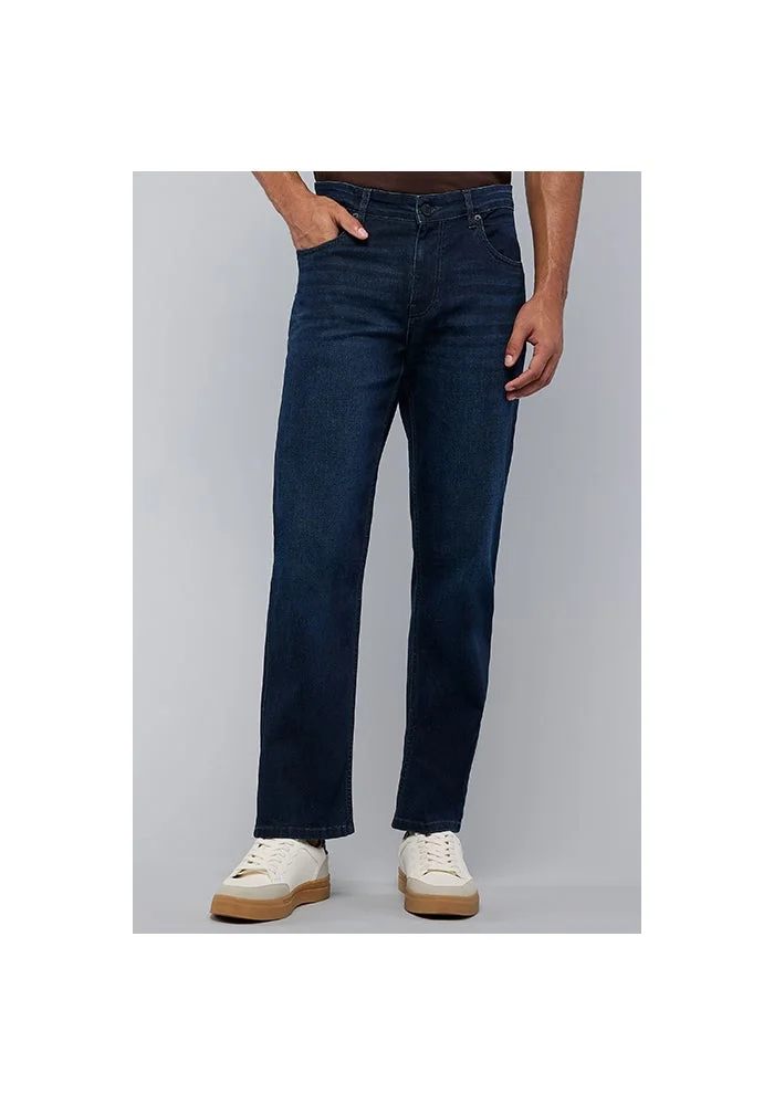 Washed Straight Fit Jeans with Button Closure