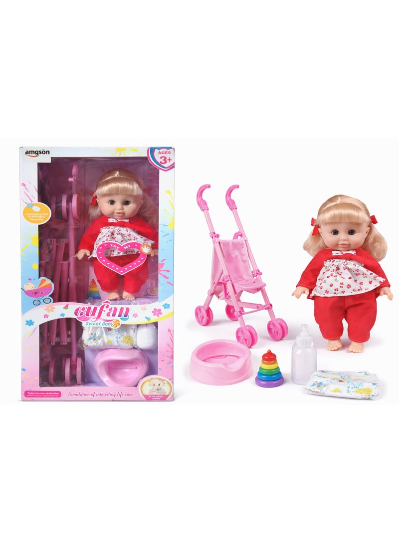 عروسة بعربية لعبة مع ملحقاتها – لعبة تعليمية للأطفال للعب التخيلي - Image 2