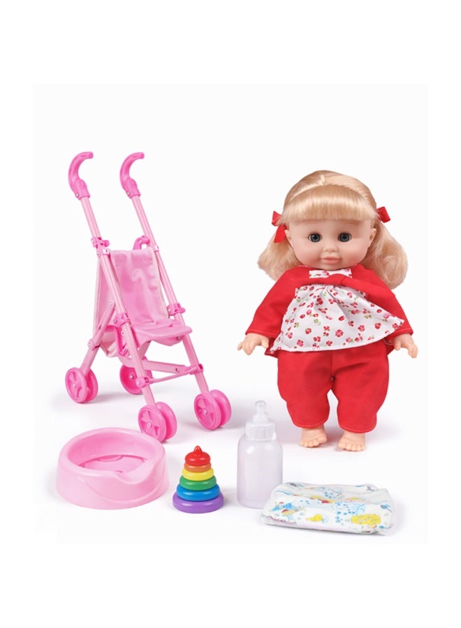 عروسة بعربية لعبة مع ملحقاتها – لعبة تعليمية للأطفال للعب التخيلي - Image 1