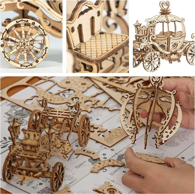 Rowood 3D Puzzles for Adults, Wooden Model Kits for Adult, DIY STEM Toy for Ages 14+ - Pumpkin Cart (182 Pieces) - Image 5