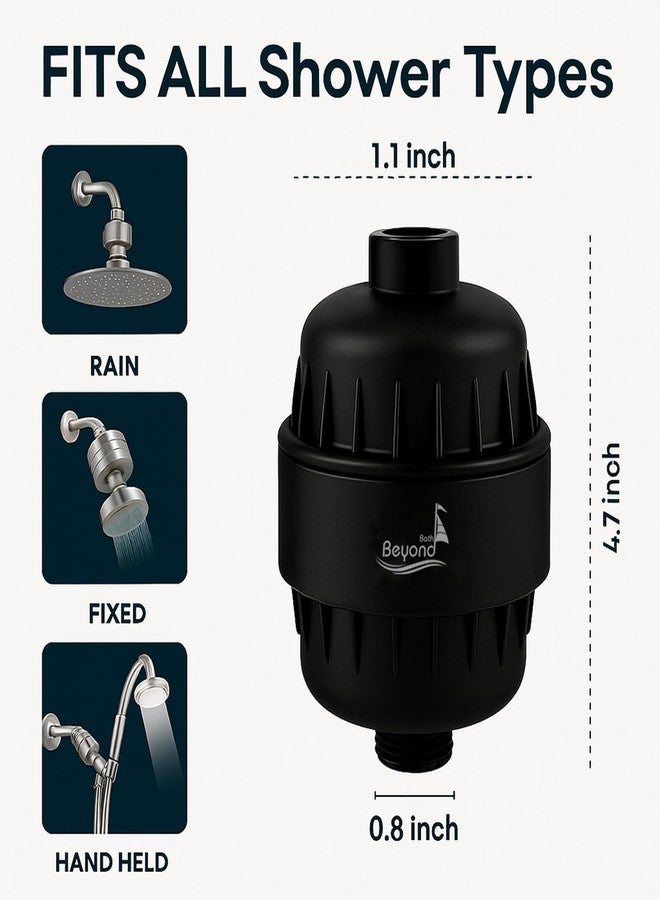 Bath Beyond 30 Stage Shower Filter Shower Head Filter High Output Softener Reduces Dry Skin Chlorine Odors Black - Image 2