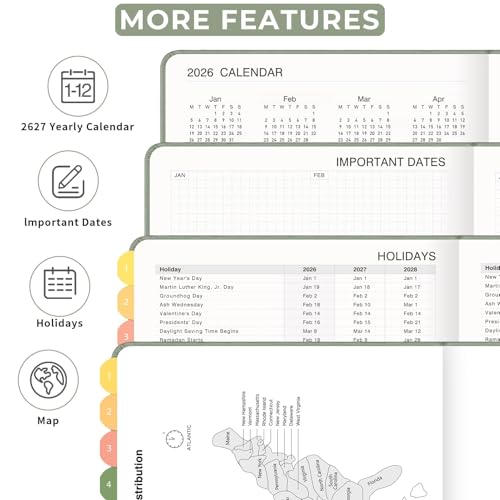 LOAPEM 2026 Planner, Appointment Book, Hourly, Daily, Weekly and Monthly, Jan 2026 - Dec 2026, Medium Size (5.7" x 8.3"), 2026 Calendar, Leather Hardcover, 12 Self-Adhesive Monthly Tabs (Light Green) - Image 4