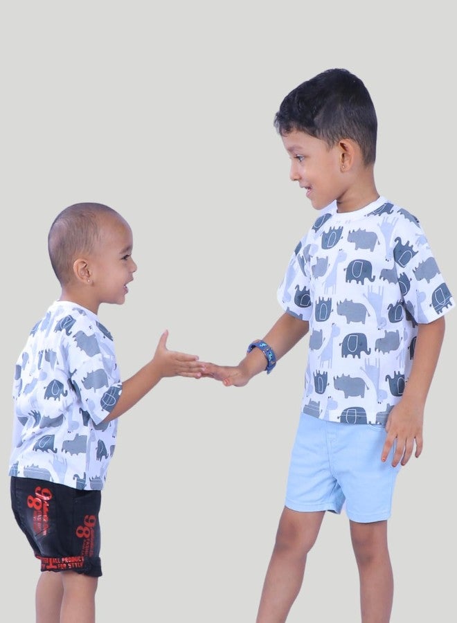Tiny Hooman Cotton Drop Shoulder Tee | Grey Elephant Print T-Shirt for Baby Boys & Girls - Size: 3 Years - Image 5