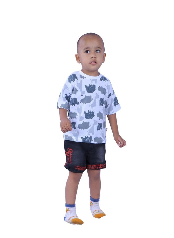 Tiny Hooman Cotton Drop Shoulder Tee | Grey Elephant Print T-Shirt for Baby Boys & Girls - Size: 3 Years - Image 2