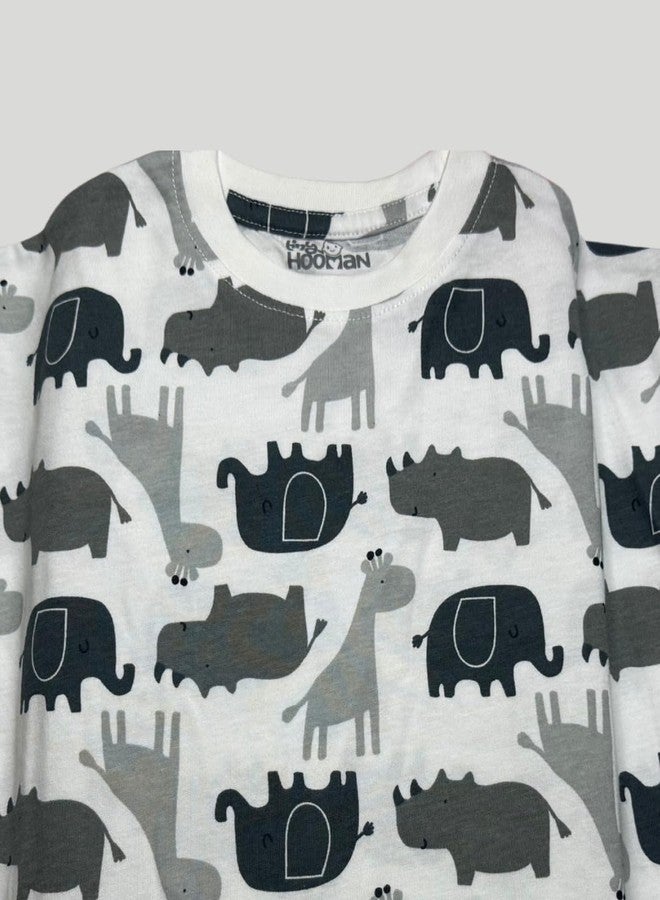 Tiny Hooman Cotton Drop Shoulder Tee | Grey Elephant Print T-Shirt for Baby Boys & Girls - Size: 3 Years - Image 3