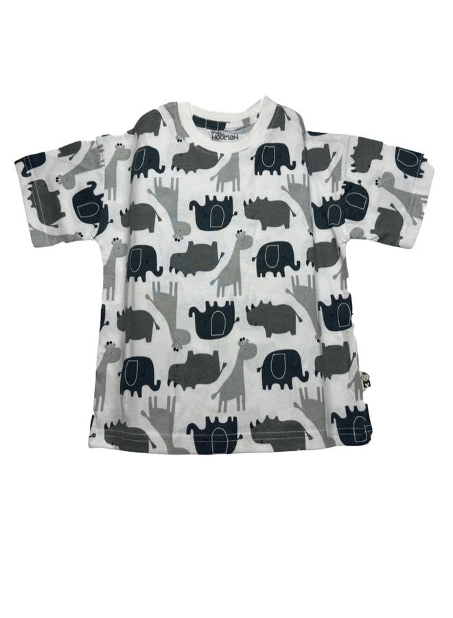 Tiny Hooman Cotton Drop Shoulder Tee | Grey Elephant Print T-Shirt for Baby Boys & Girls - Size: 3 Years - Image 1
