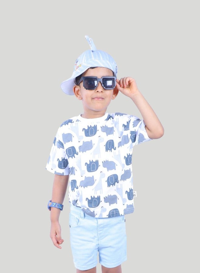 Tiny Hooman Cotton Drop Shoulder Tee | Grey Elephant Print T-Shirt for Baby Boys & Girls - Size: 3 Years - Image 4