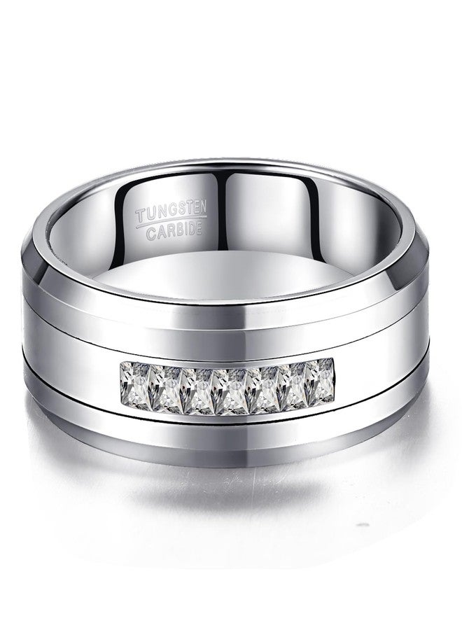 NUNCAD 8mm Tungsten Carbide Rings for Men Cubic Zirconia Eternity Wedding Band Women High Polish Comfort Fit Size 9 - Image 2