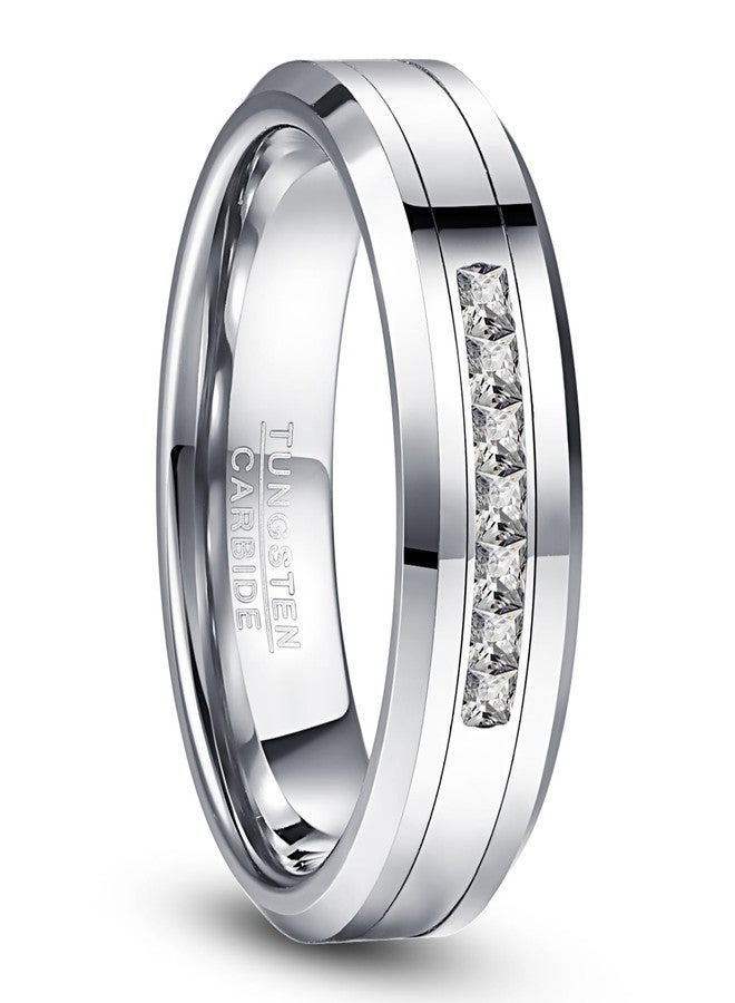NUNCAD 8mm Tungsten Carbide Rings for Men Cubic Zirconia Eternity Wedding Band Women High Polish Comfort Fit Size 9 - Image 1