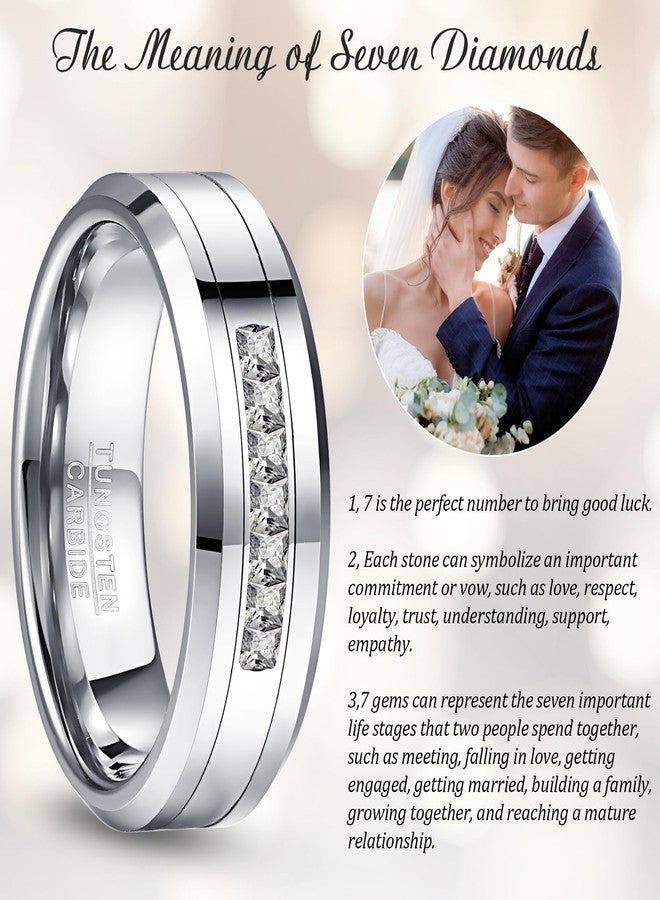 NUNCAD 8mm Tungsten Carbide Rings for Men Cubic Zirconia Eternity Wedding Band Women High Polish Comfort Fit Size 9 - Image 4