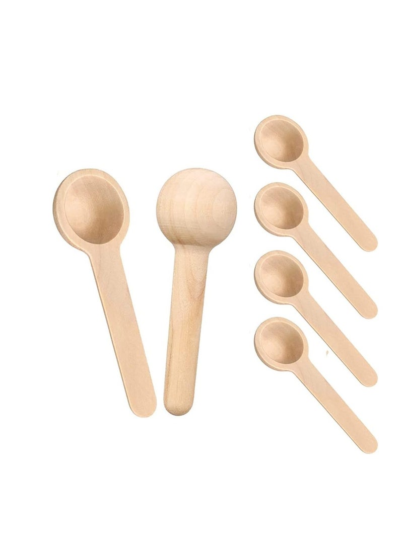 مجموعة من 6 ملاعق خشبية صغيرة لطيفة قابلة لإعادة الاستخدام للتوابل والعسل والقهوة والملح وبرطمانات المربى والسكر - Image 1