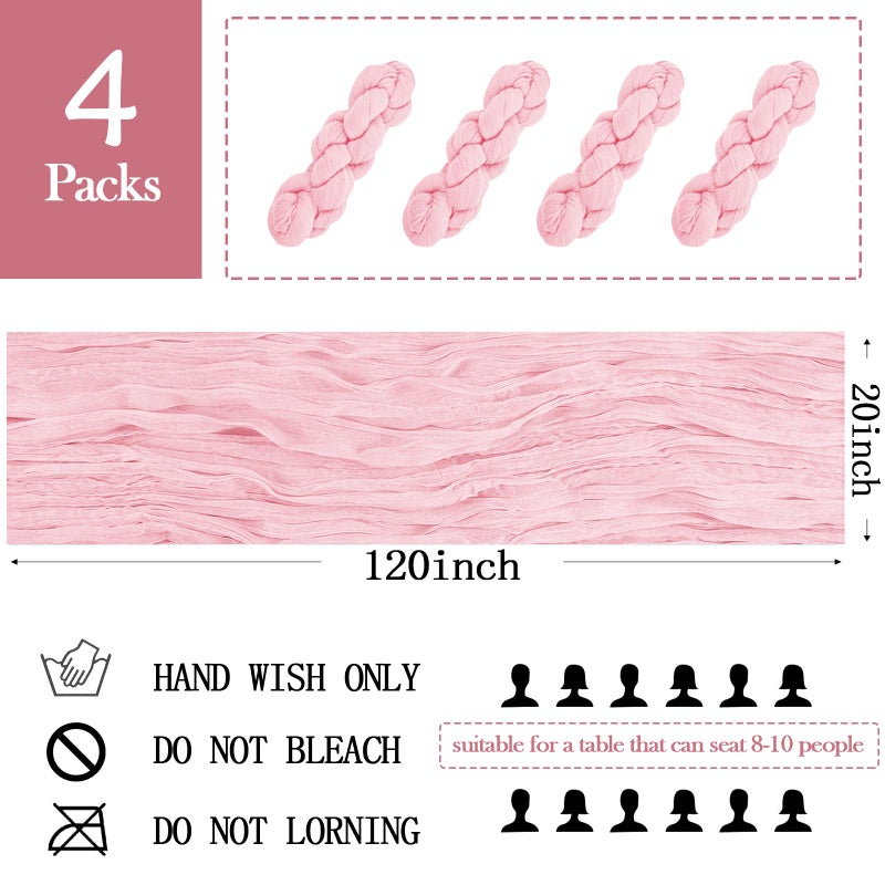 ACSUIT 4 Pack Light Pink Cheesecloth Table Runner 20 x 120 inch Gauze Table Runners 10 FT Long,Semi Sheer Boho Cheese Cloth Fabric Table Runner Bulk for Wedding,Party,Baby Shower,Bridal Shower Decoration - Image 2