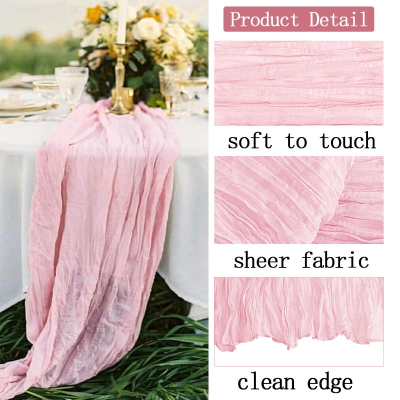 ACSUIT 4 Pack Light Pink Cheesecloth Table Runner 20 x 120 inch Gauze Table Runners 10 FT Long,Semi Sheer Boho Cheese Cloth Fabric Table Runner Bulk for Wedding,Party,Baby Shower,Bridal Shower Decoration - Image 3