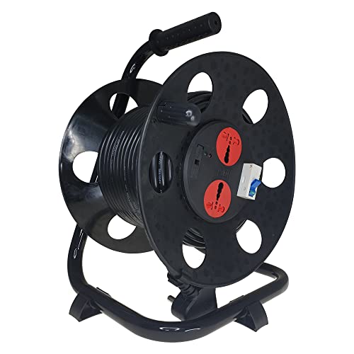 MX extension cable reel drum for ev charger Retractable extension reel 20 meter industerial extension board drum 3 pin 2 universal socket + 6 amp + 32 amp mcb switch - Image 1