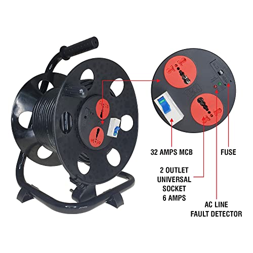 MX extension cable reel drum for ev charger Retractable extension reel 20 meter industerial extension board drum 3 pin 2 universal socket + 6 amp + 32 amp mcb switch - Image 5