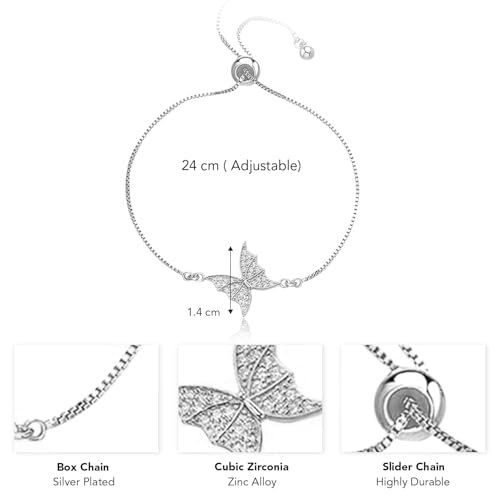 Peora Silver Plated Cubic Zirconia Studded Butterfly Style Adjustable Bracelet Fashion Jewellery for Women - Image 4