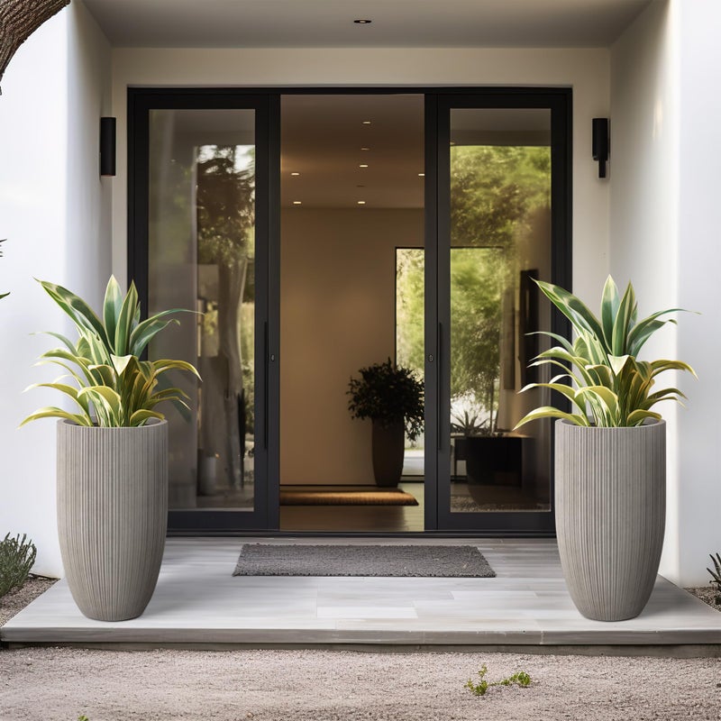 Kante 24 Inch Tall Round Concrete Planter, Large Indoor Outdoor Plant Pots with Drainage Hole and Rubber Plug, Modern Decorative Garden Pots for Home Patio Porch, Textured Weathered Concrete - Image 5