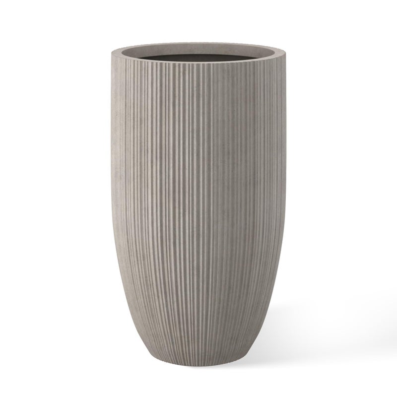 Kante 24 Inch Tall Round Concrete Planter, Large Indoor Outdoor Plant Pots with Drainage Hole and Rubber Plug, Modern Decorative Garden Pots for Home Patio Porch, Textured Weathered Concrete - Image 1
