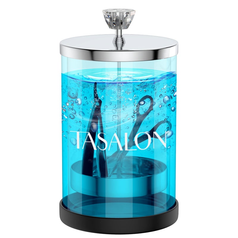 TASALON TASALON Barber Jar Pack of 1  25 oz Stainless Cap and Glass Jar with Removable Basket Salon or Nail Spa 