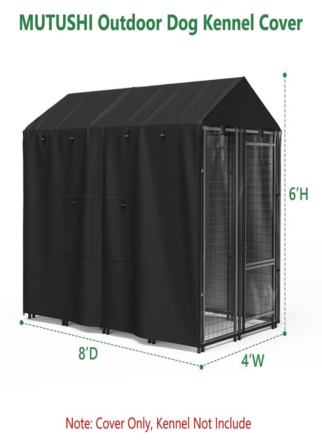 غطاء خارجي لبيت الكلاب من موتوشي، أسود اللون، بمقاس 8 أقدام عمق × 4 أقدام عرض × 6 أقدام ارتفاع، يوفر تغطية كاملة مع نافذة شفافة من مادة PVC وشبكة تهوية، لحماية من جميع الأحوال الجوية، مناسب للعديد من أنواع بيوت الكلاب. - Image 2