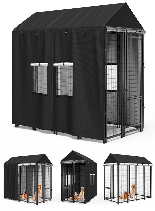 غطاء خارجي لبيت الكلاب من موتوشي، أسود اللون، بمقاس 8 أقدام عمق × 4 أقدام عرض × 6 أقدام ارتفاع، يوفر تغطية كاملة مع نافذة شفافة من مادة PVC وشبكة تهوية، لحماية من جميع الأحوال الجوية، مناسب للعديد من أنواع بيوت الكلاب. - Image 1