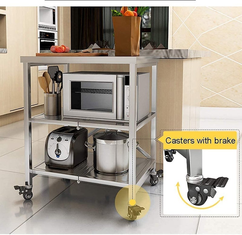 INDIAN DECOR INDIAN DECOR 55897 Kitchen Rolling Cart Stainless Steel Kitchen Bakers Rack Utility Storage Shelf Metal Frame and Lockable Wheels Industrial Microwave Stand Silver  - Image 3