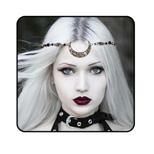 Obmyec Boho Head Chain Moon Headpieces Rhinestone Hair Chains Wedding Hair Accessories for Women and Girls (Black) - Image 1