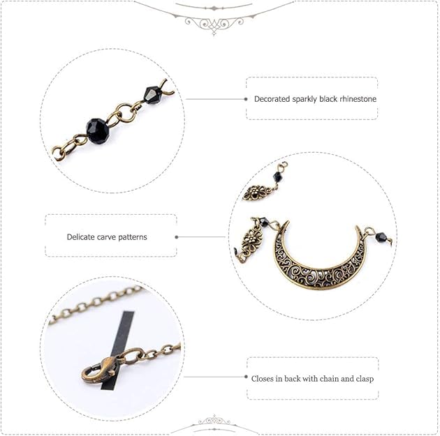 Obmyec Boho Head Chain Moon Headpieces Rhinestone Hair Chains Wedding Hair Accessories for Women and Girls (Black) - Image 4