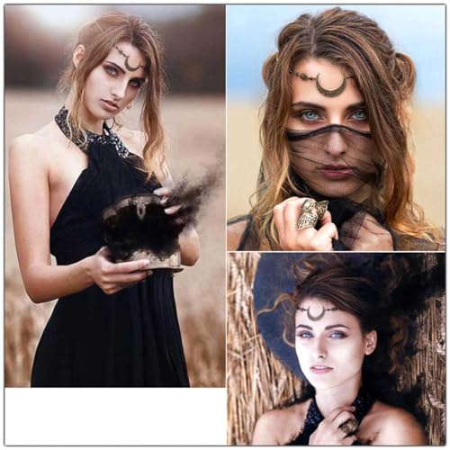 Obmyec Boho Head Chain Moon Headpieces Rhinestone Hair Chains Wedding Hair Accessories for Women and Girls (Black) - Image 5