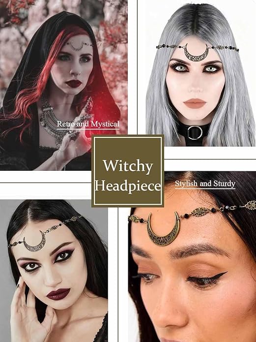 Obmyec Boho Head Chain Moon Headpieces Rhinestone Hair Chains Wedding Hair Accessories for Women and Girls (Black) - Image 3