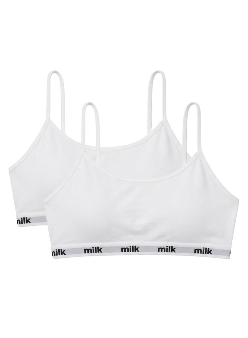 Milk Pack of 2 Thin Strap Cotton Non Padded Soft Bra White - Image 1