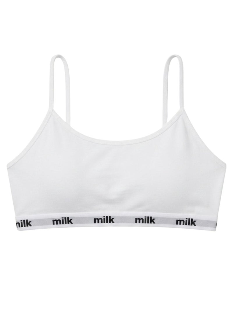 Milk Pack of 2 Thin Strap Cotton Non Padded Soft Bra White - Image 3