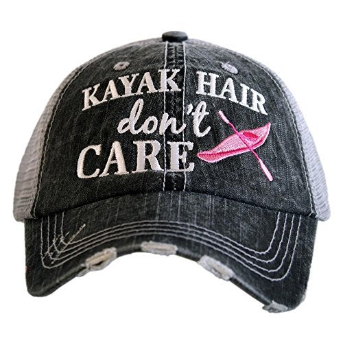 KATYDID Kayak Hair Don't Care Baseball Cap - Trucker Hat for Women - Stylish Cute Sun Hat (Gray Hot Pink) - Image 1