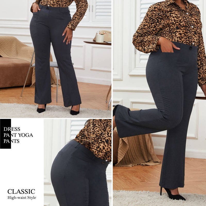 DGD Wrinkle-Free Stretch Dress Pants Plus Size for Women Pull-on Pant Ease into Comfort Office Pant Grey 3XL-C - Image 4
