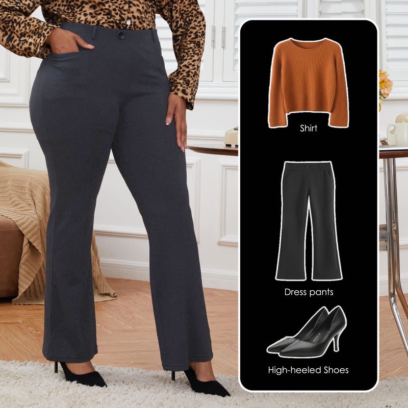 DGD Wrinkle-Free Stretch Dress Pants Plus Size for Women Pull-on Pant Ease into Comfort Office Pant Grey 3XL-C - Image 3